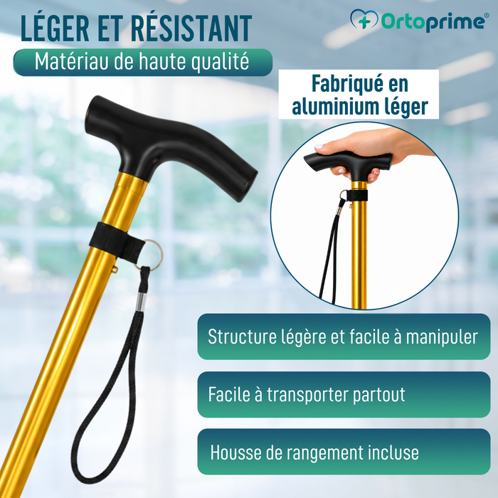 Canne Pliante Réglable et Télescopique | Dorée