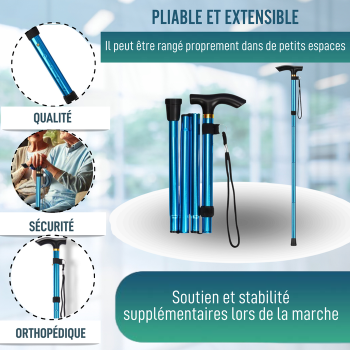 Canne Pliante et Extensible pour Marcher | Canne Bleue