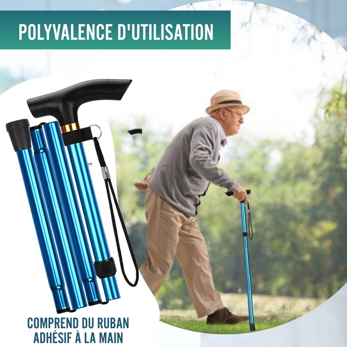 Canne Pliante et Extensible pour Marcher | Canne Bleue