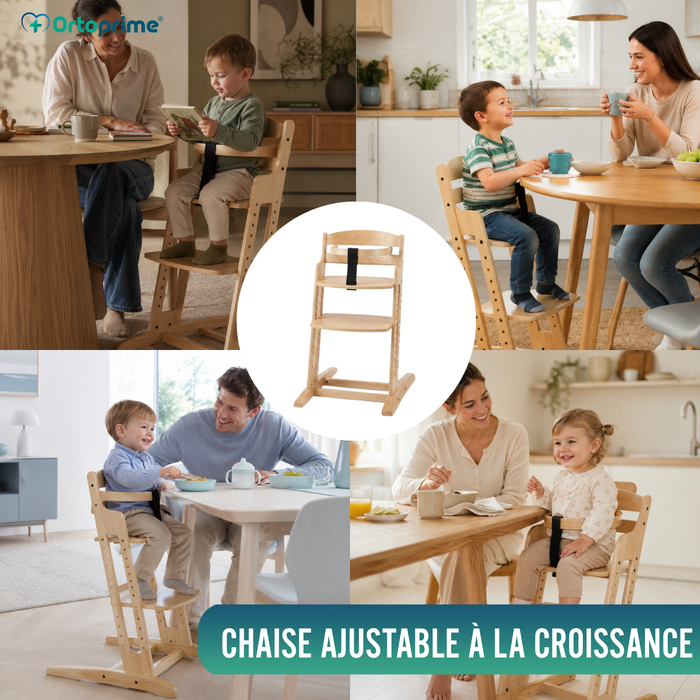 Chaise Haute Evolutive en Bois pour Enfant | Hauteur Réglable