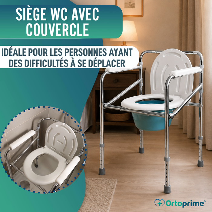 Chaise WC Portable avec Urinoir Intégré et Réglable en Hauteur