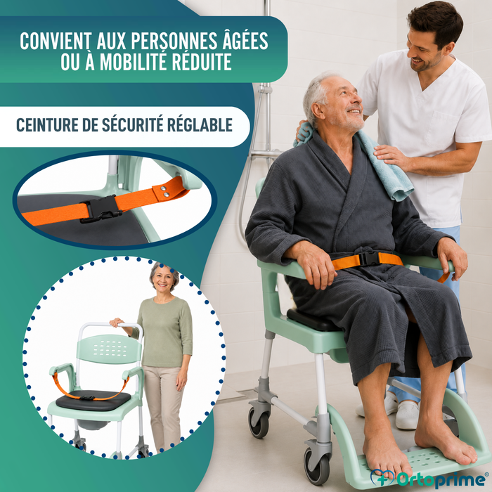 Chaise Percée Douche avec Roues 3 en 1 | Assise avec Drainage