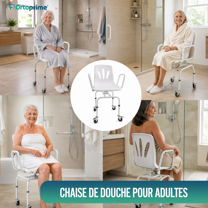 Chaise de Douche Pivotante 360º Avec Roues | Chaise Bain Adultes