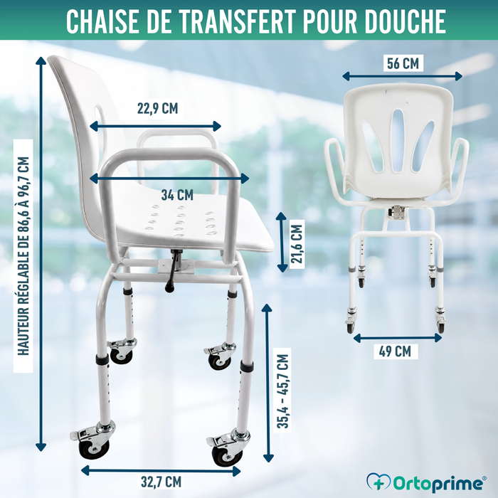 Chaise de Douche Pivotante 360º Avec Roues | Chaise Bain Adultes