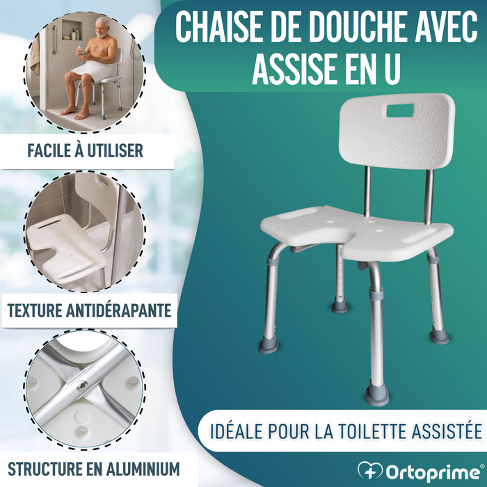 Chaise de Douche pour Personnes âgées avec Siège en U et Hauteur Réglable
