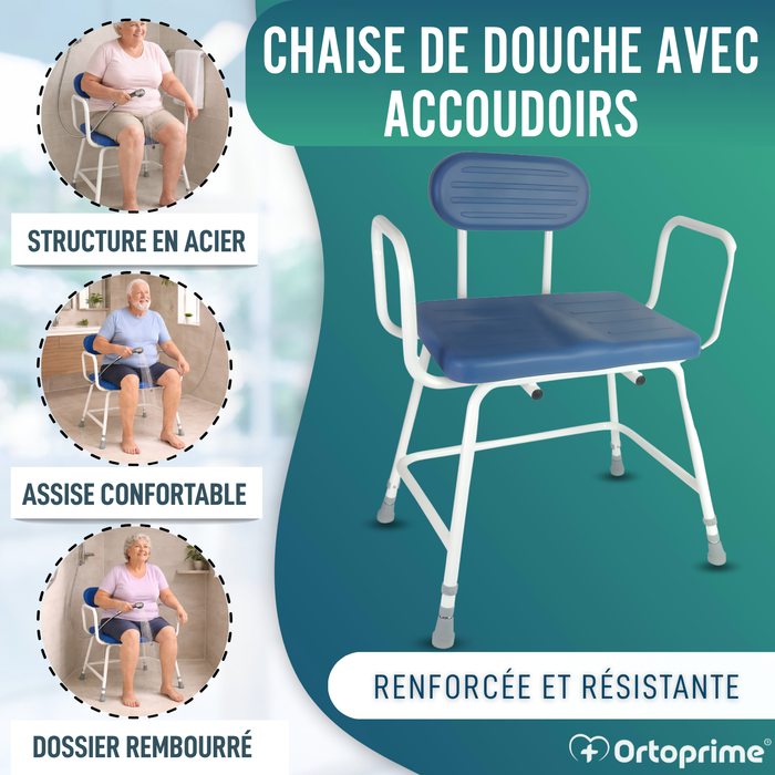 Chaise de Douche Bariatrique XXL avec Dossier et Accoudoirs