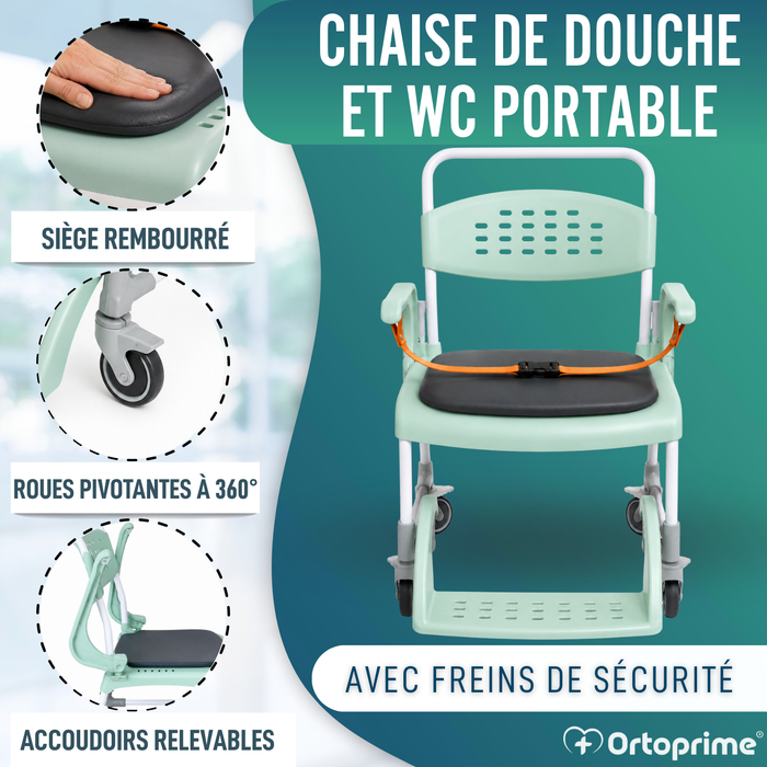 Chaise Percée Douche avec Roues 3 en 1 | Assise avec Drainage