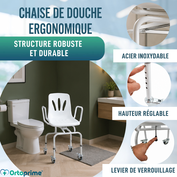 Chaise de Douche Pivotante 360º Avec Roues | Chaise Bain Adultes