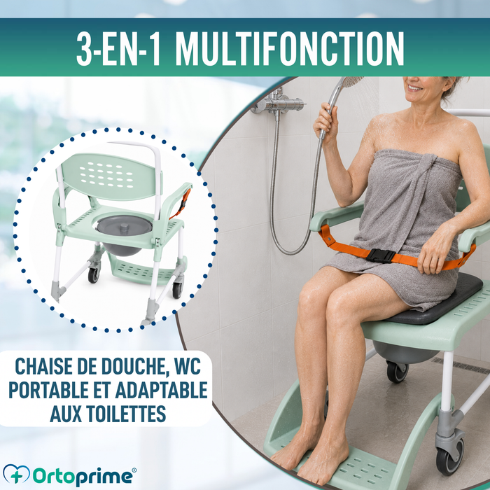Chaise Percée Douche avec Roues 3 en 1 | Assise avec Drainage