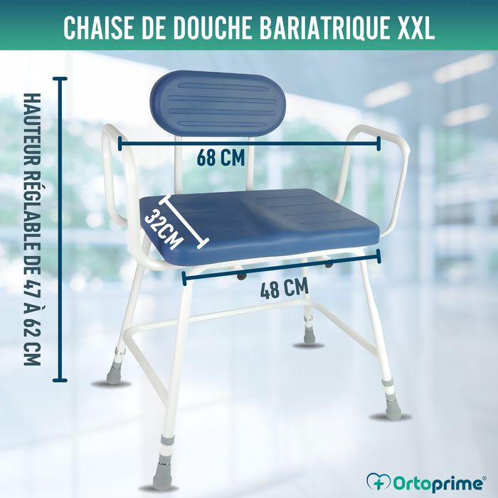 Chaise de Douche Bariatrique XXL avec Dossier et Accoudoirs