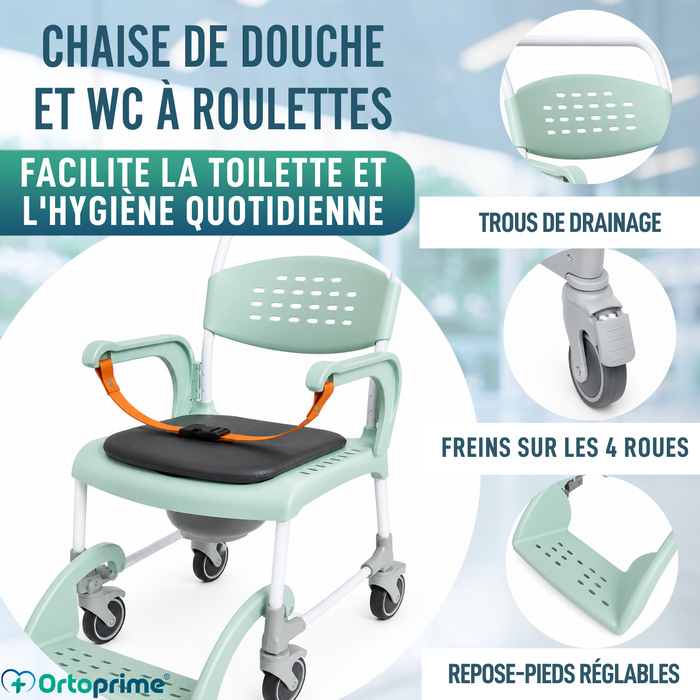 Chaise Percée Douche avec Roues 3 en 1 | Assise avec Drainage