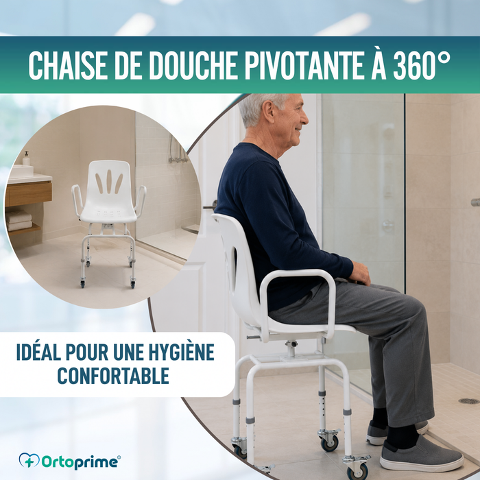 Chaise de Douche Pivotante 360º Avec Roues | Chaise Bain Adultes
