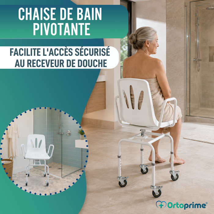 Chaise de Douche Pivotante 360º Avec Roues | Chaise Bain Adultes