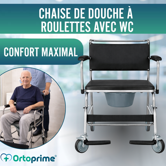 Chaise Douche WC à Roues avec Frein | Rembourrée