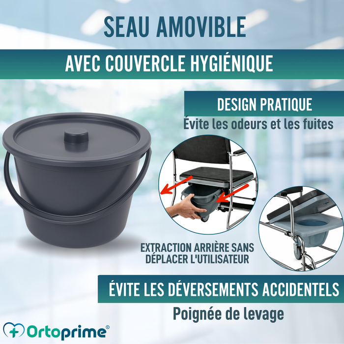 Chaise Douche WC à Roues avec Frein | Rembourrée