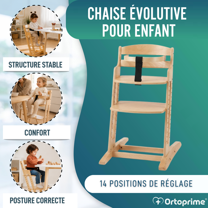 Chaise Haute Evolutive en Bois pour Enfant | Hauteur Réglable