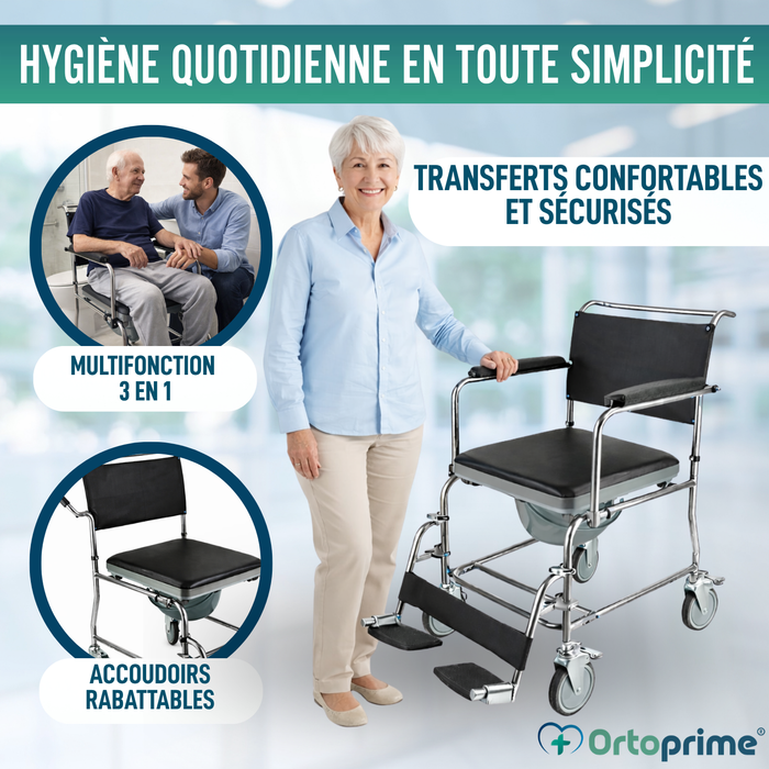 Chaise Douche WC à Roues avec Frein | Rembourrée