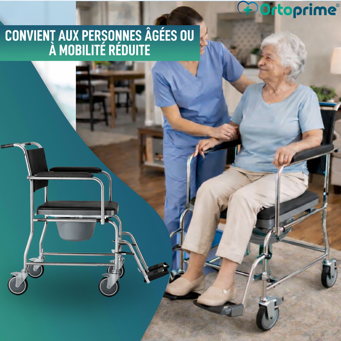 Chaise Douche WC à Roues avec Frein | Rembourrée