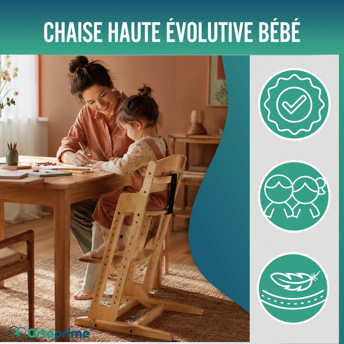 Chaise Haute Evolutive en Bois pour Enfant | Hauteur Réglable