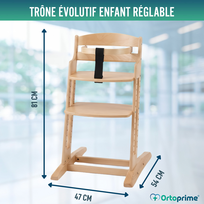 Chaise Haute Evolutive en Bois pour Enfant | Hauteur Réglable