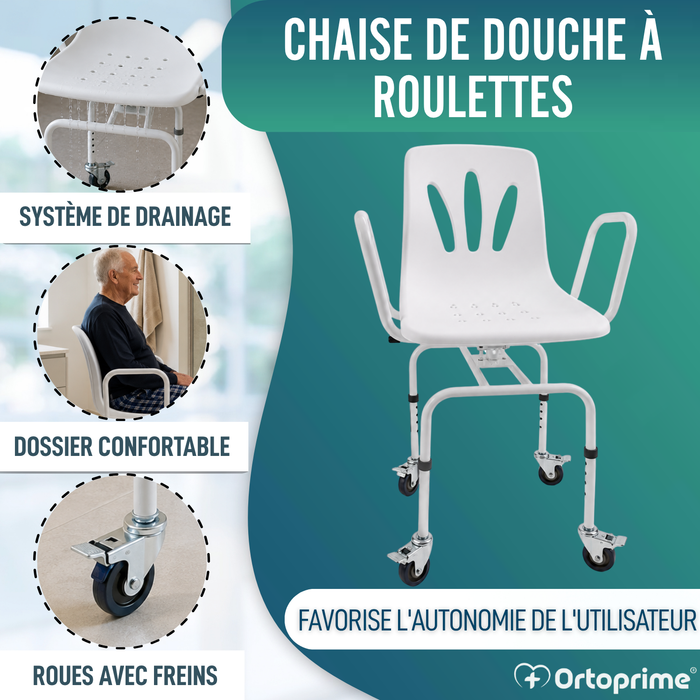 Chaise de Douche Pivotante 360º Avec Roues | Chaise Bain Adultes