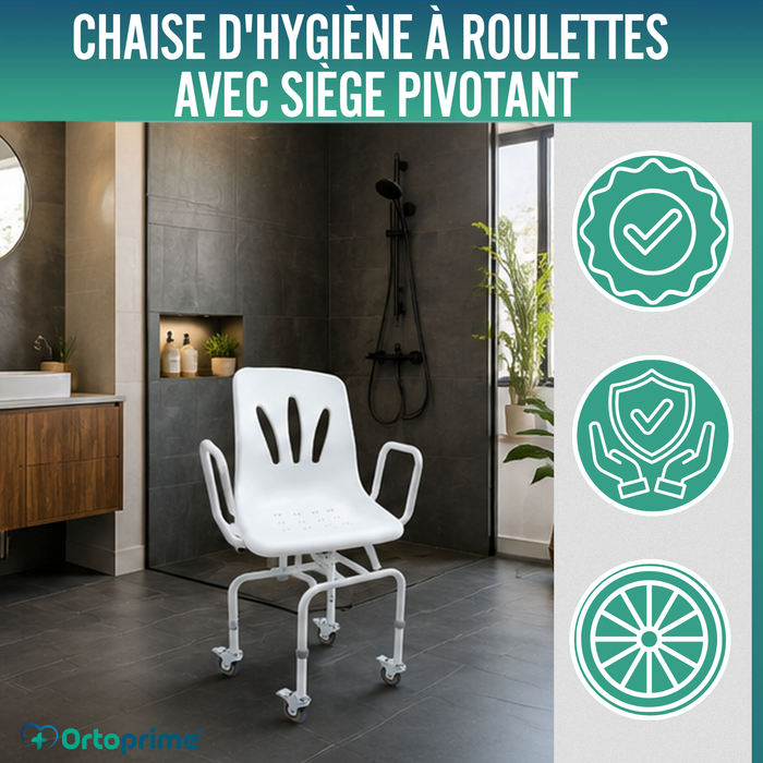Chaise de Douche Pivotante 360º Avec Roues | Chaise Bain Adultes