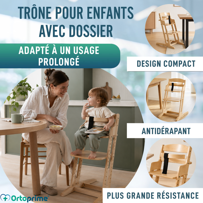 Chaise Haute Evolutive en Bois pour Enfant | Hauteur Réglable