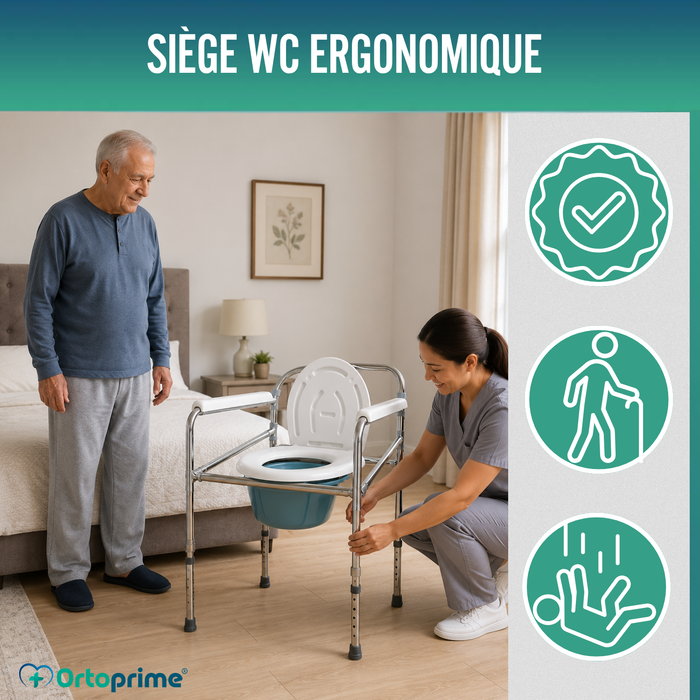 Chaise WC Portable avec Urinoir Intégré et Réglable en Hauteur