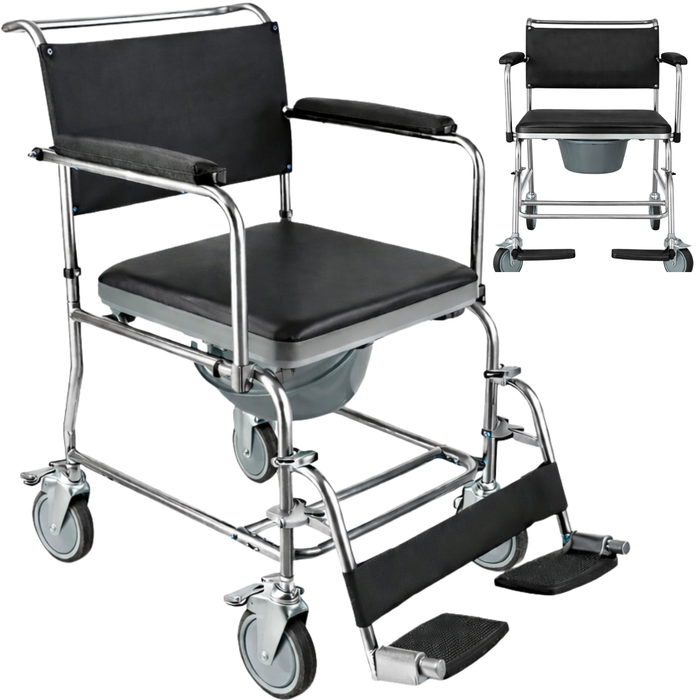 Chaise Douche WC à Roues avec Frein | Rembourrée