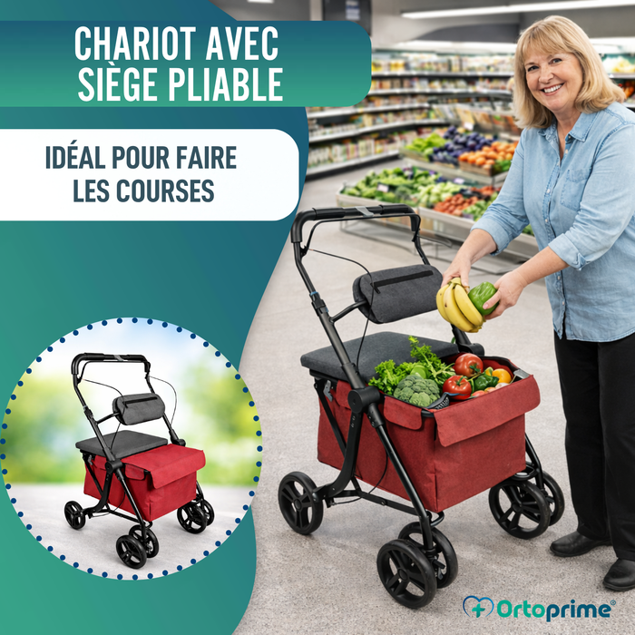 Déambulateur avec Chariot Pliable | Siège Intégré