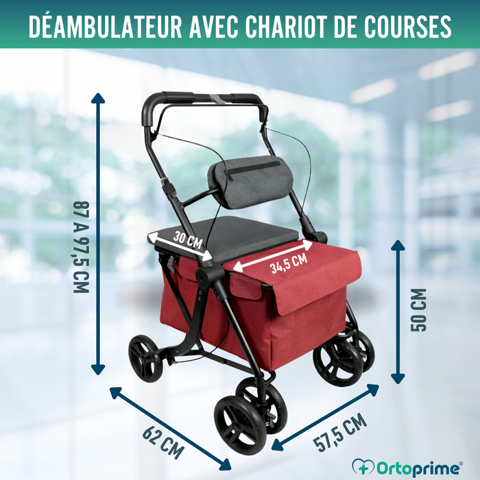 Déambulateur avec Chariot Pliable | Siège Intégré