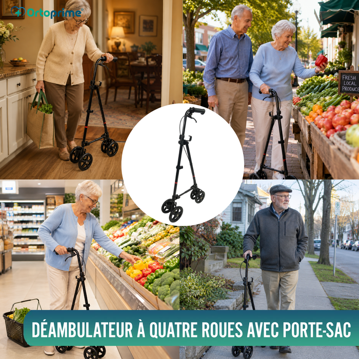 Canne à 4 Roues avec Frein Arrière | Réglable en Hauteur