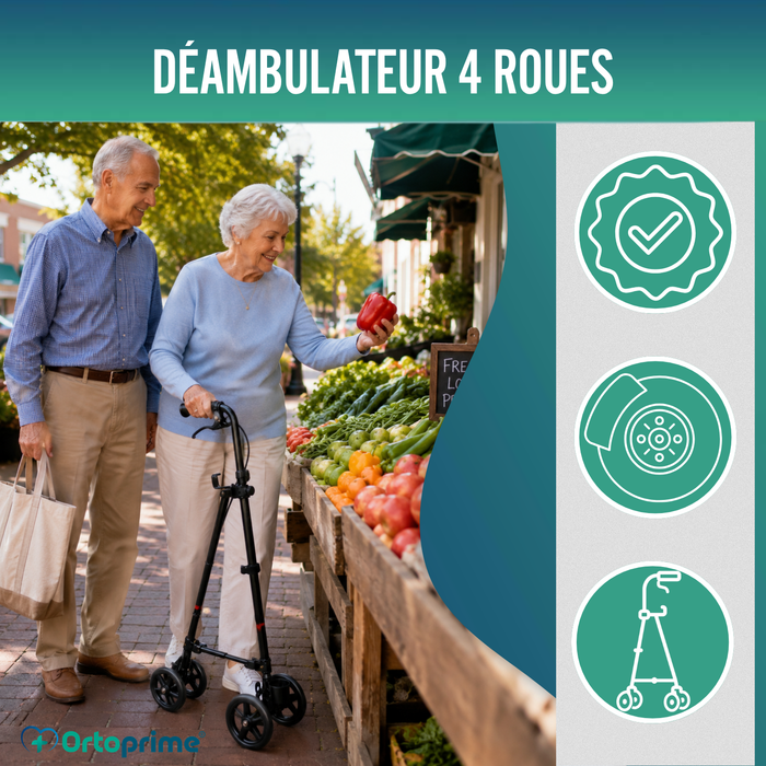 Canne à 4 Roues avec Frein Arrière | Réglable en Hauteur