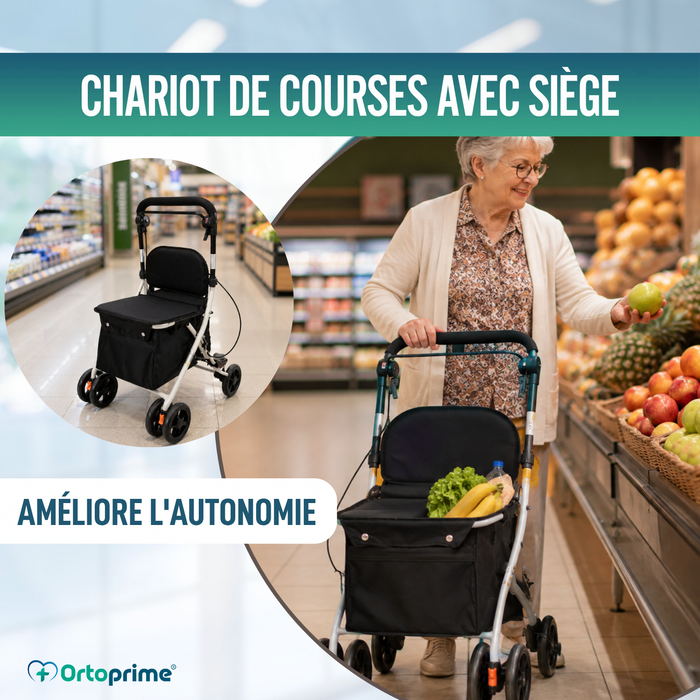 Déambulateur Chariot de Courses avec Siège | Aide à la Vie Quotidienne