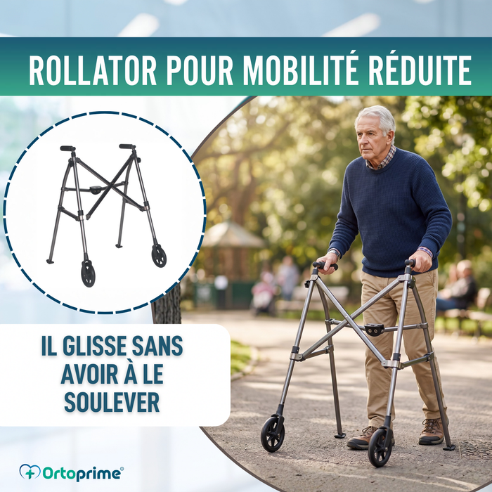 Déambulateur Pliable 2 Roues Ultraléger Réglable en Hauteur