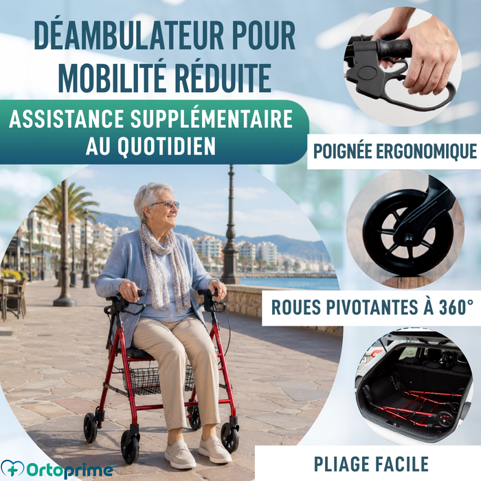 Déambulateur Rollator en Aluminium avec Freins et Siège Rembourré