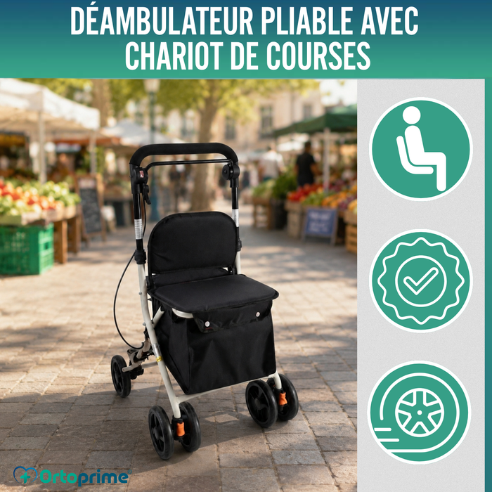 Déambulateur Chariot de Courses avec Siège | Aide à la Vie Quotidienne