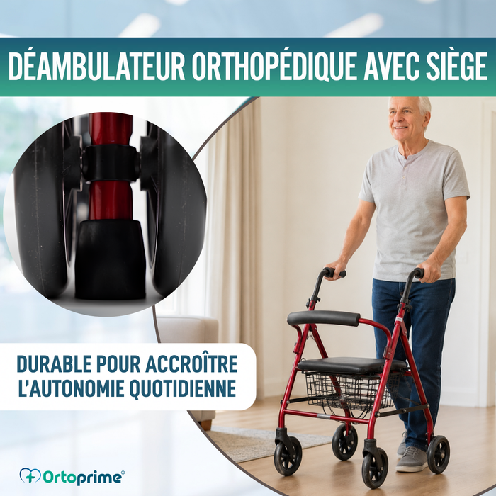 Rollator en Aluminium avec Freins de Pression et Siège Rembourré