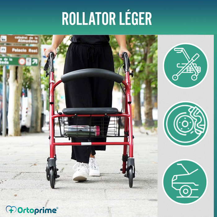 Déambulateur Rollator en Aluminium avec Freins et Siège Rembourré