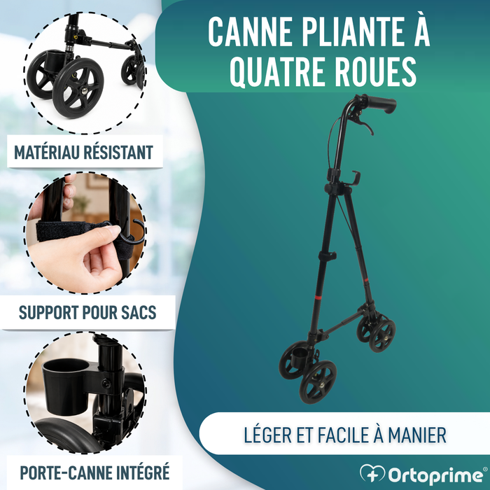 Canne à 4 Roues avec Frein Arrière | Réglable en Hauteur
