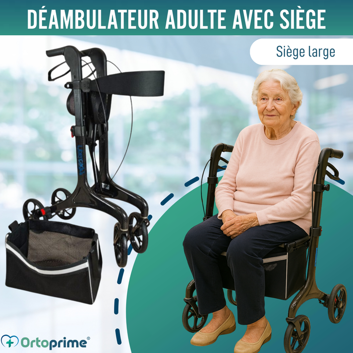 Déambulateur Pliable pour Adultes avec Siège | Fibre de Carbone