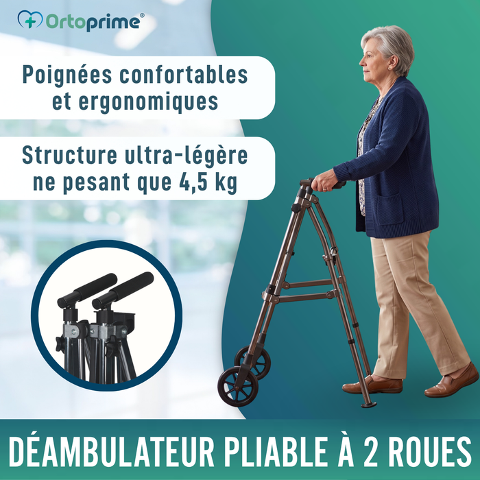 Déambulateur Pliable 2 Roues Ultraléger Réglable en Hauteur