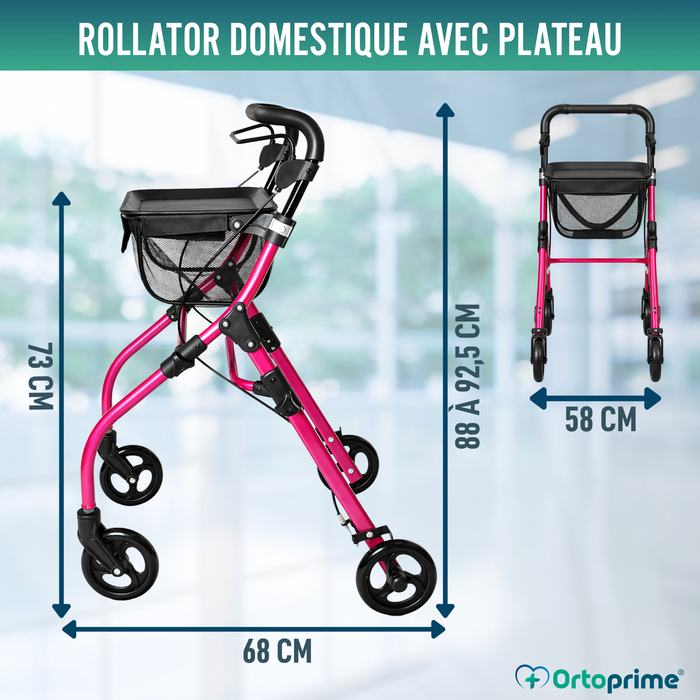 Déambulateur Rollator Intérieur Pliant avec Plateau