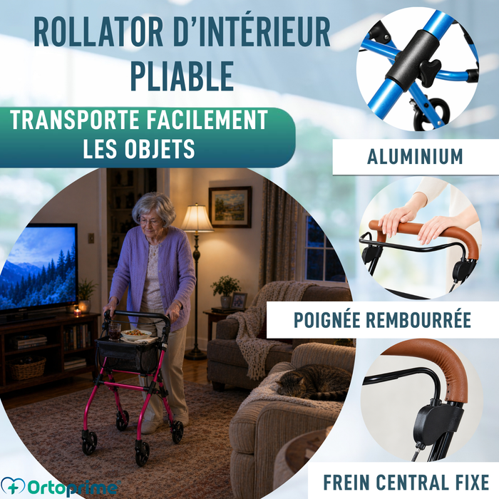 Déambulateur Rollator Intérieur Pliant avec Plateau