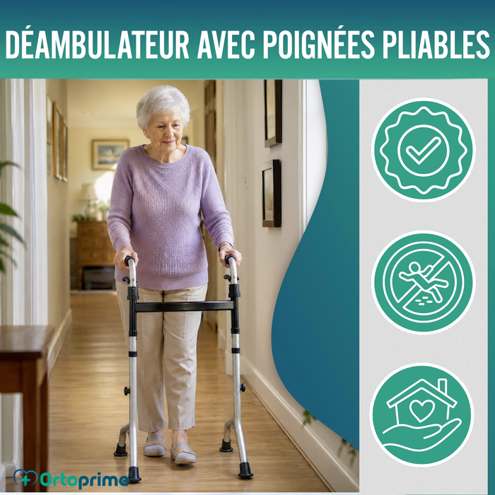 Déambulateur sans Roues avec Poignées Pliables | Hauteur Réglable