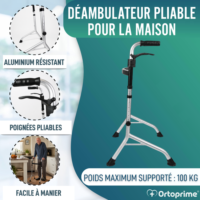 Déambulateur sans Roues avec Poignées Pliables | Hauteur Réglable