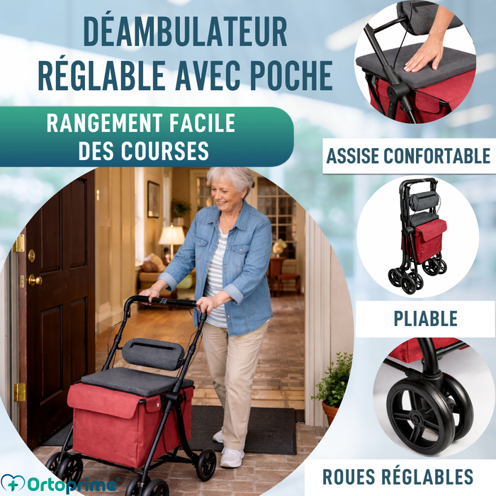 Déambulateur avec Chariot Pliable | Siège Intégré