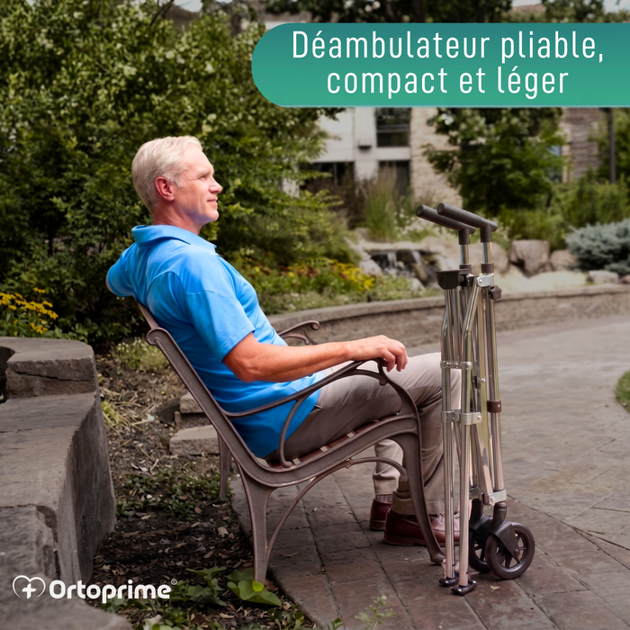 Déambulateur Pliable 2 Roues Ultraléger Réglable en Hauteur