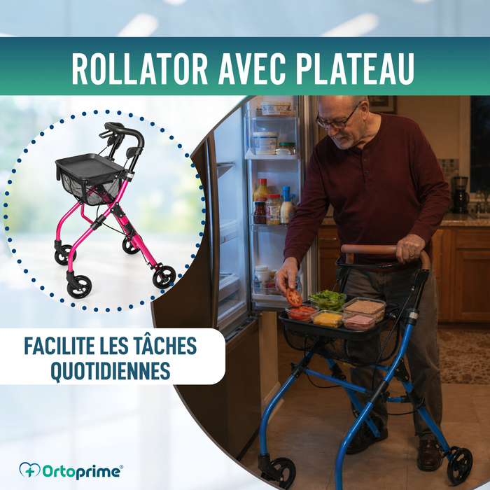 Déambulateur Rollator Intérieur Pliant avec Plateau