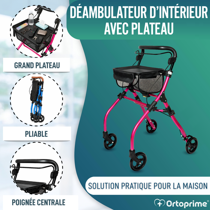 Déambulateur Rollator Intérieur Pliant avec Plateau